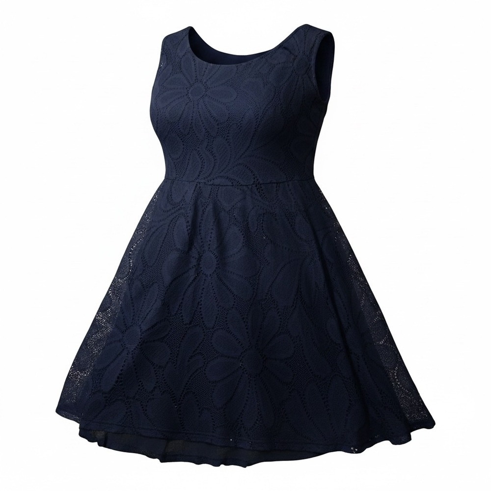 Deletta Anthropologie Navy Blue Floral Lace Fit & Flare Cap Sleeve Dress Medium